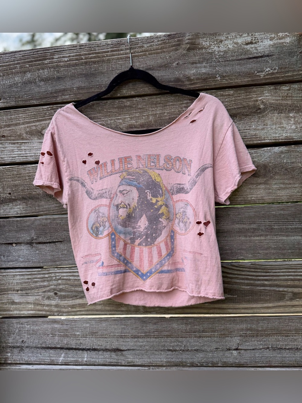 Willie Nelson Distressed Band Tee Coral Small Western Boho Coastal Cowgirl